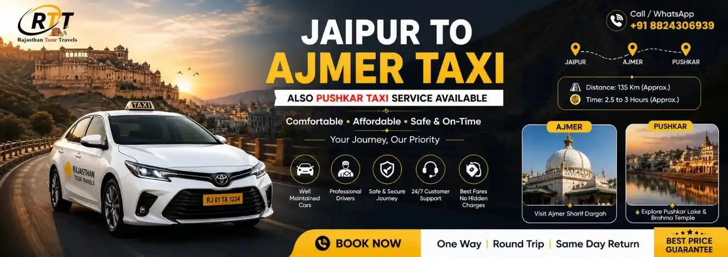 Jaipur to Ajmer taxi service with Pushkar cab booking by Rajasthan Tour Travels at best fare