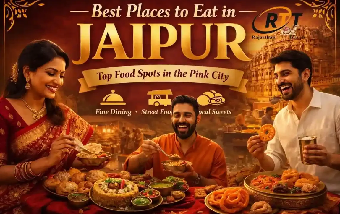 Best places to eat in Jaipur featuring traditional Rajasthani food like dal baati churma and laal maas with city view