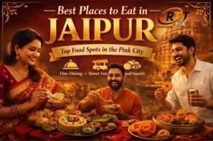 Best places to eat in Jaipur featuring traditional Rajasthani food like dal baati churma and laal maas with city view