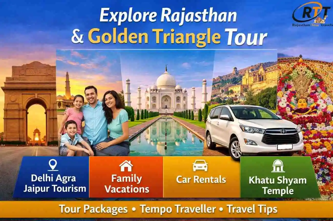 Golden Triangle tour guide India with Delhi Agra Jaipur, Rajasthan travel packages, car rental Jaipur and Khatu Shyam temple tour