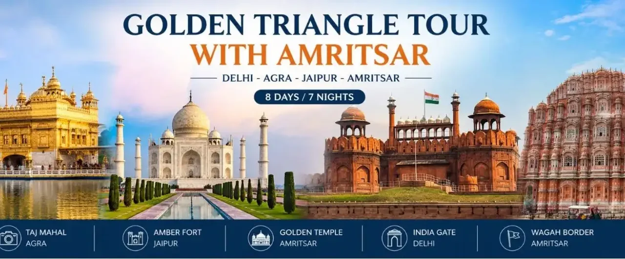 Golden Triangle Tour with Amritsar covering Delhi Agra Jaipur Taj Mahal Golden Temple and Hawa Mahal