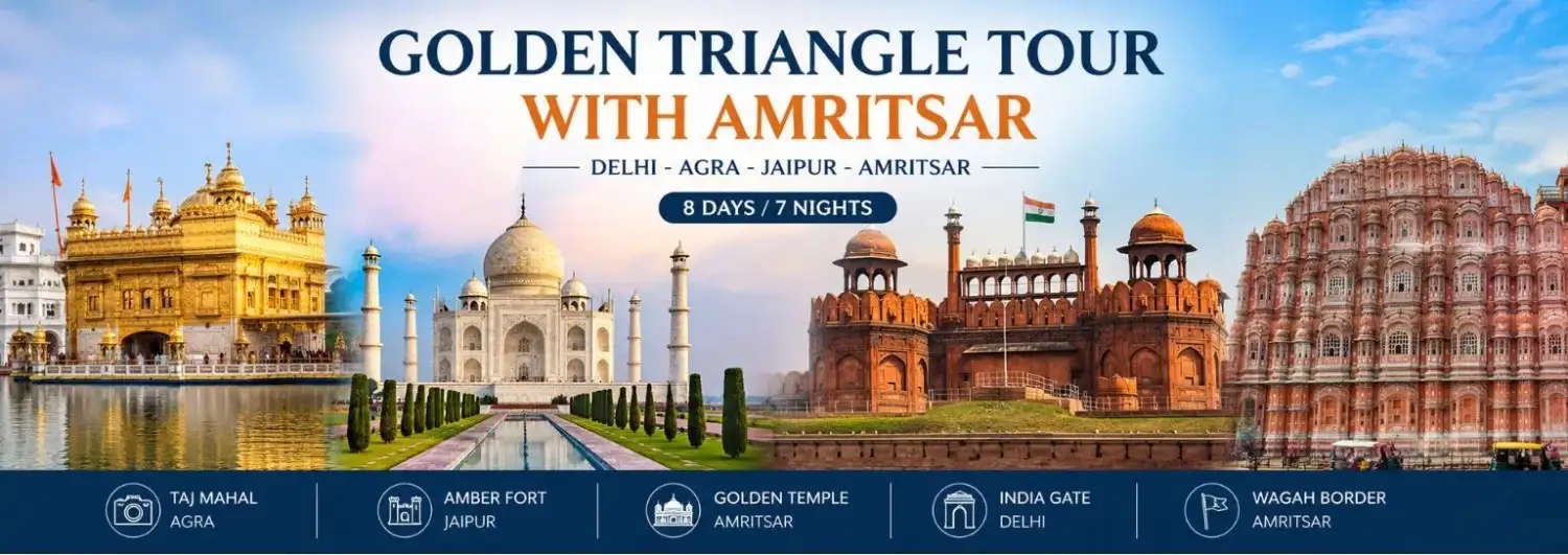 Golden Triangle Tour with Amritsar covering Delhi Agra Jaipur Taj Mahal Golden Temple and Hawa Mahal