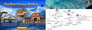 Chardham Yatra from Haridwar tour package banner with Yamunotri Gangotri Kedarnath Badrinath temples