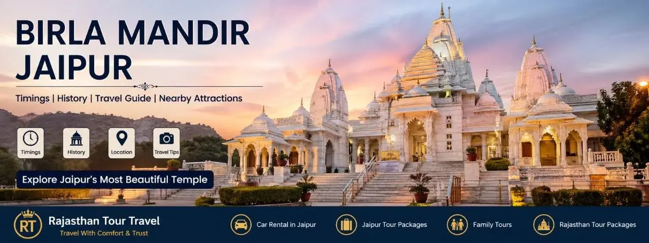 Birla Mandir Jaipur white marble temple evening view with lighting