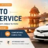 Jaipur to Kota taxi service banner with cab and Kota city travel Rajasthan