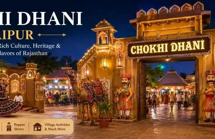 Chokhi Dhani Jaipur Rajasthani village with traditional lights and folk performers