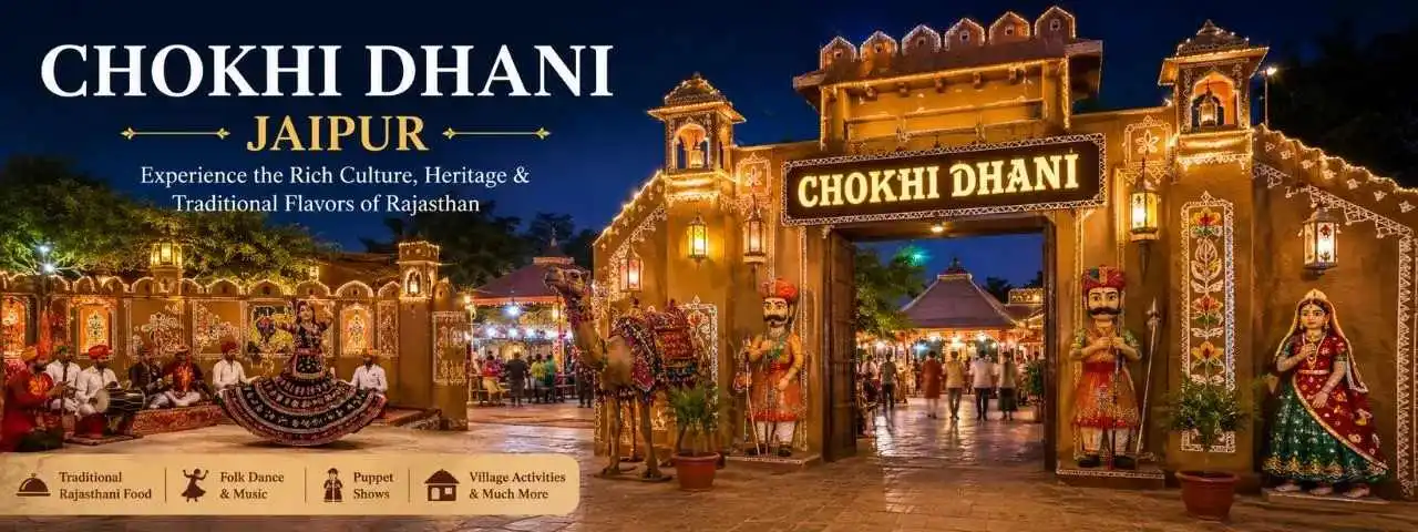 Chokhi Dhani Jaipur Rajasthani village with traditional lights and folk performers