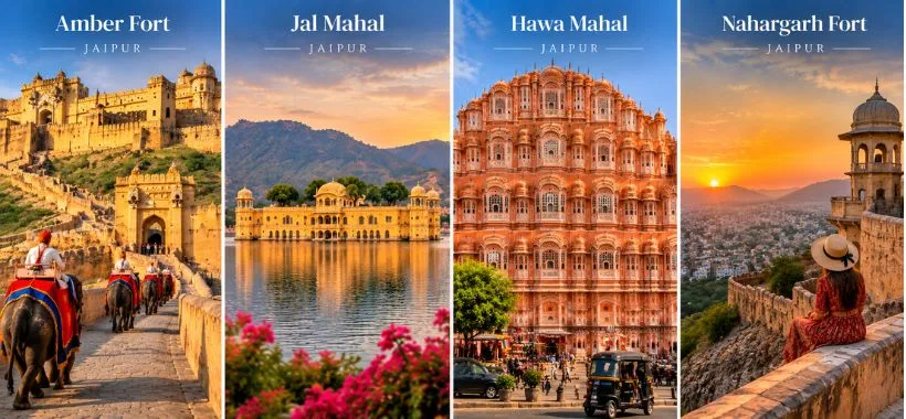 Amber Fort, Jal Mahal, Hawa Mahal and Nahargarh Fort in Jaipur
