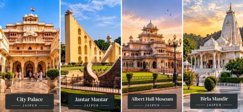City Palace, Jantar Mantar, Albert Hall Museum and Birla Mandir in Jaipur