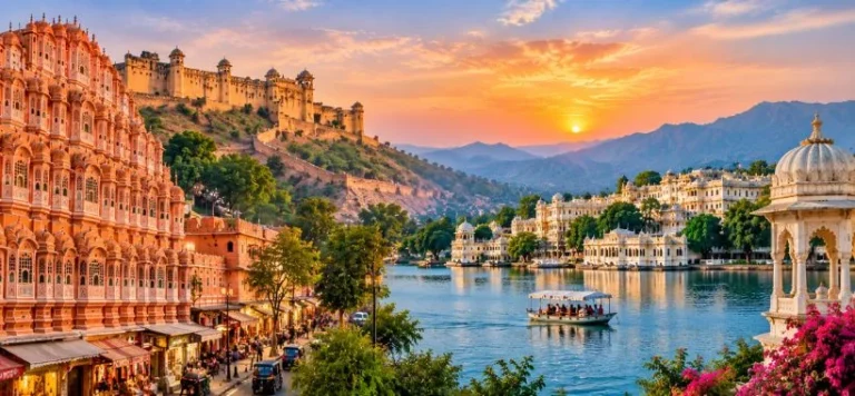 Jaipur Udaipur tour package featuring Hawa Mahal, Amber Fort and Lake Pichola