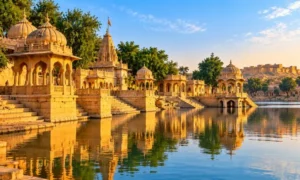 Ghats, chhatris and temples around Gadisar Lake Jaisalmer