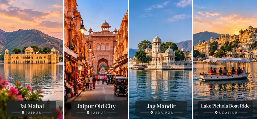 Jal Mahal, Jaipur Old City, Jag Mandir and Lake Pichola boat ride