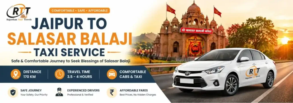 Jaipur to Salasar Balaji taxi service with temple view and cab travel Rajasthan