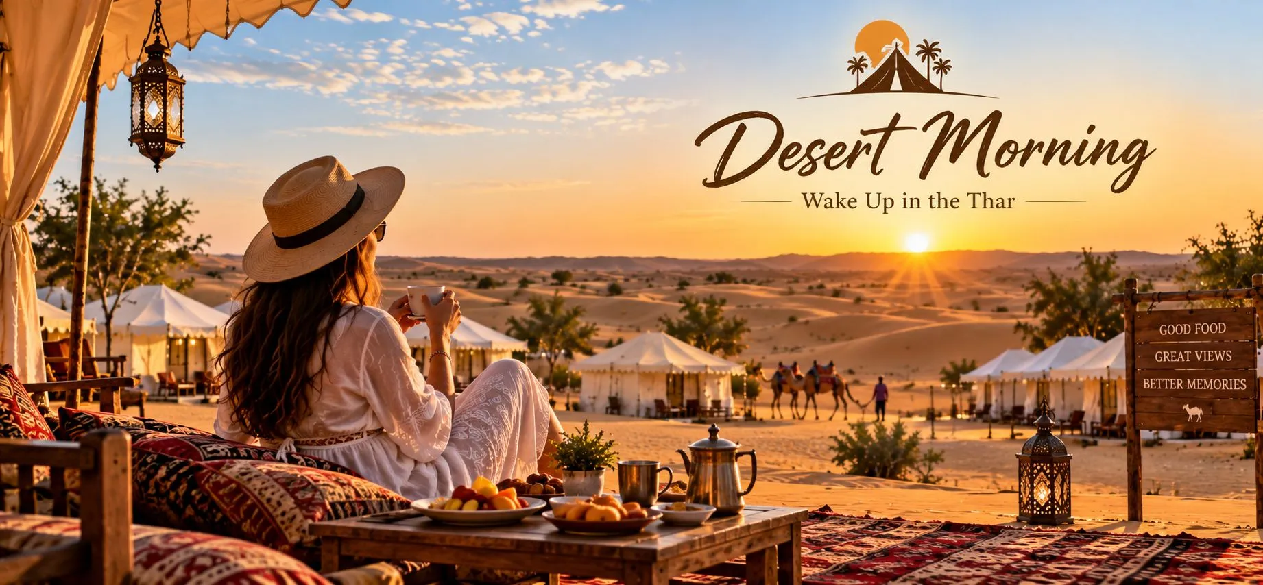 Morning view from a desert camp in the Thar Desert near Jaisalmer