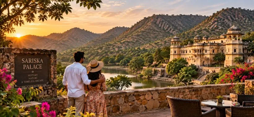 Sariska Palace with Aravalli hills and lake view