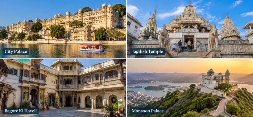 Udaipur City Palace, Jagdish Temple, Bagore Ki Haveli and Monsoon Palace