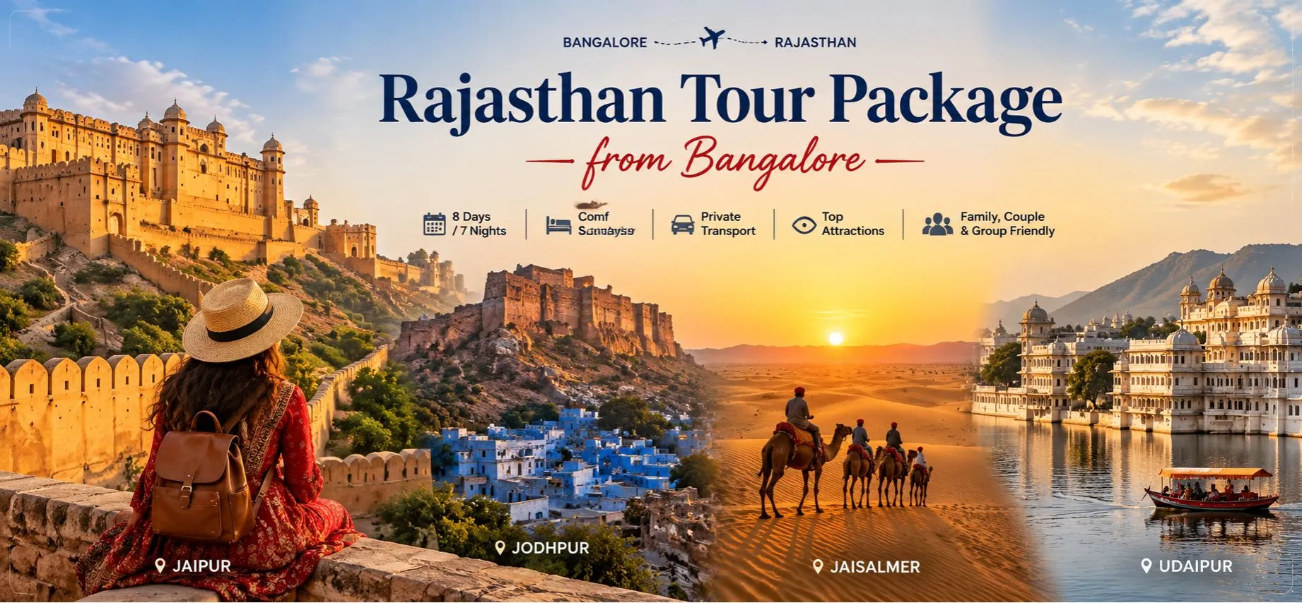 Rajasthan Tour Package from Bangalore covering Jaipur Jodhpur Jaisalmer and Udaipur
